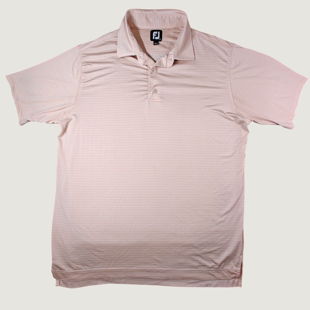 FootJoy Mens Large Peach Striped Short Sleeve Golf Polo Shirt FJ Performance